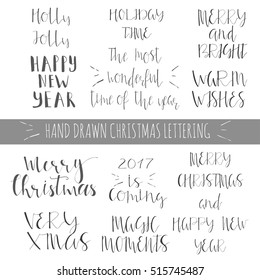 Wonderful and unique handwritten Christmas wishes for holiday greeting cards. Hand drawn lettering. Modern New Year design elements.