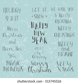 Wonderful and unique handwritten Christmas wishes for holiday greeting cards. Hand drawn lettering. Modern New Year design elements.