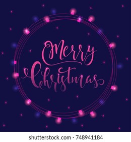 Wonderful and unique handwritten Christmas wishes for holiday greeting cards, invitations, banners. Hand drawn lettering. Bokeh New Year design elements.