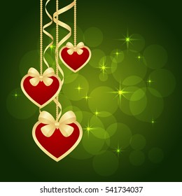 Wonderful Valentines background with Gold Hearts. Vector illustration