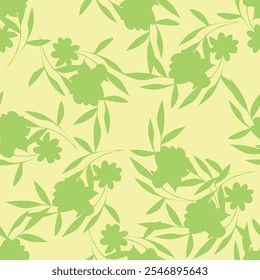 Wonderful vector delicate original simless repeating pattern background with botanical floral elements, flowers, leaves, twigs, natural elements and textures