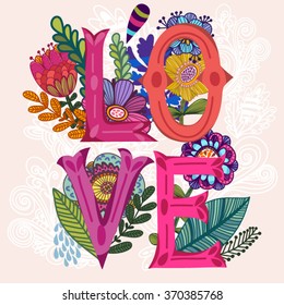 Wonderful vector illustration of hand drawn lettering and floral graphic elements.
