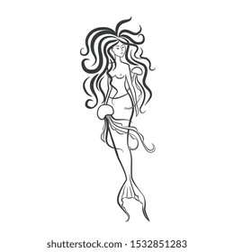 Wonderful vector illustration of a mermaid with different attributes.