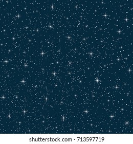 wonderful vector night sky with stars, seamless pattern repeated vertically and horizontally. White stars on blue background.