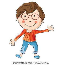 wonderful vector painting of a little boy kid playing blue pant and shoe
