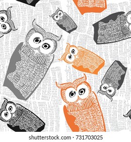 wonderful vector seamless pattern of Halloween or other celebrations, with doodle owls, dots and lines for invitation card or gift box paper. vintage, style beautiful and cute decor for your holidays.