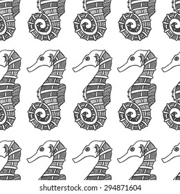 Wonderful vector seamless pattern of seahorses. Set painted by hand. To use postcards, greetings, prints on textiles and other creative products.
