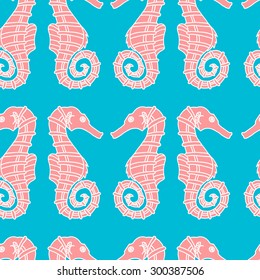 Wonderful vector seamless pattern of seahorses. Bright set painted by hand. To use postcards, greetings, prints on textiles and other creative products.