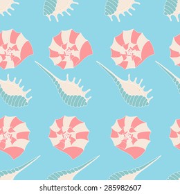 Wonderful vector seamless pattern of seashells. Bright set painted by hand. To use postcards, greetings, prints on textiles and other creative products.