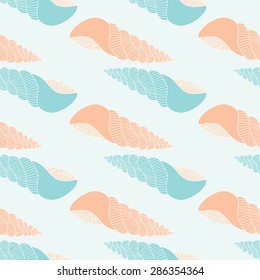 Wonderful vector seamless pattern of seashells. Bright set painted by hand. To use postcards, greetings, prints on textiles and other creative products.