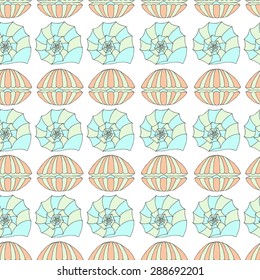 Wonderful vector seamless pattern of seashells. Bright set painted by hand. To use postcards, greetings, prints on textiles and other creative products.