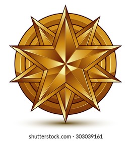 Wonderful vector template with golden star symbol, best for use in web and graphic design. Heraldic icon, clear eps8 vector.