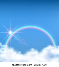 The wonderful view on the cloud with rainbow