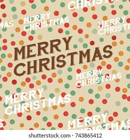 wonderful vintage vector Christmas pattern with text merry Christmas, ocher craft paper background, colorful and  textured dots. great pattern for gift packaging, invitation card and other backgrounds