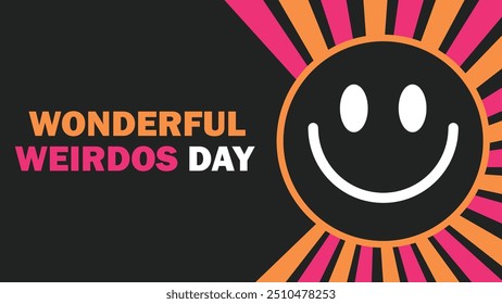 Wonderful Weirdos Day vector banner design with geometric shapes and vibrant colors on a horizontal background.