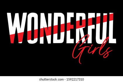 "Wonderful" writing typography, tee shirt graphics,Black and white slogan.t-shirt printing.Can be used on t-shirts, hoodies, mugs, posters and any other merchandise.