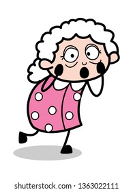Wondering - Old Cartoon Granny Vector Illustration
