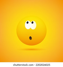 Wondering, Pondering, Ashamed, Embarassed Smiley Face, Emoji with Open Eyes Looking Up - Done Some Mistake - Simple Funny Emoticon, on Yellow Background - Vector Design Illustration