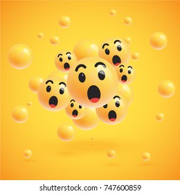 Wondering realistic smileys with yellow background, vector illustration