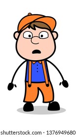 Wondering - Retro Cartoon Carpenter Worker Vector Illustration﻿
