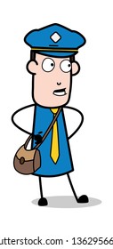 Wondering While Talking - Postman Cartoon Courier Guy Vector Illustration