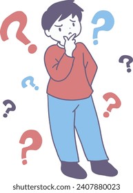 Wondering Young Boy Stands Bewildered in Vector Art. Perfect for a variety of projects, from educational materials to conceptual designs.