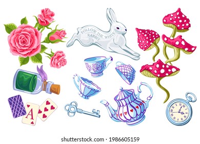 Wonderland Cartoon Vector Set Isolated