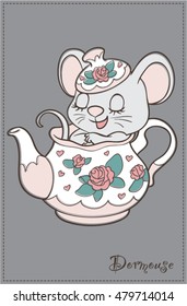 Wonderland, Dormouse. Coloring. Cartoon Vector Illustration. Isolated on white background.