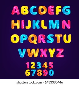 Wonderland fairy ABC or font in rainbow colors for any kid's design the vector illustration isolated on the dark background. Set of alphabet letters typography symbols.