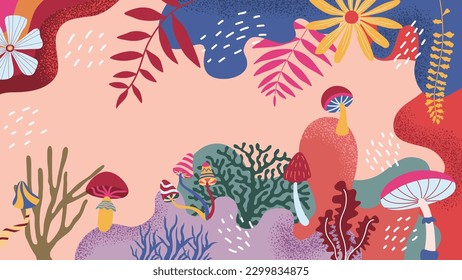 wonderland fantasy background illustration with decorative objects and editable color