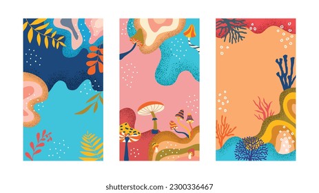 wonderland fantasy background illustration with decorative objects and editable color