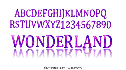 Wonderland font. Fairy ABC. Set of letters. Magical beast with long striped tail. Vector illustration