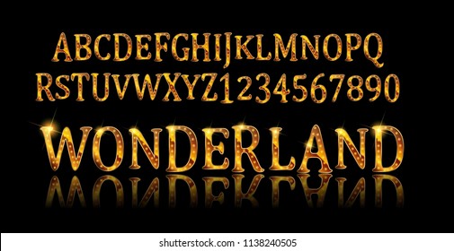 Wonderland Font. Fairy ABC. Set Of Letters. Magical Beast With Long Striped Tail. Vector Illustration