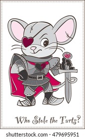 Wonderland, Knave of Hearts. Mouse. Cartoon Vector Illustration. Postcard for post-crossing.
