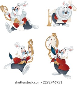 Conejo de Maravilla con reloj y colección de trompetas