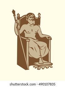 Wonders of Ancient World.  Statue of Zeus isolated on white backdrop. Freehand outline ink hand drawn background sketch in art doodle retro style pen on paper. Front view with space for text on sky