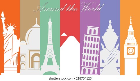 wonders of world, around the world, Travel and tourism background-vector eps10