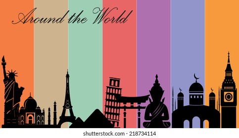 Wonders of World, Travel and tourism background-vector eps10