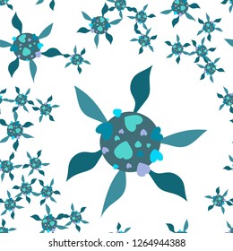 Wondrous Abstract Pattern With Flowers Dark moderate Cyan. Elements are not cropped. Pattern under the mask. Seamless Vector. Perfect design for textile, box, posters, cards, web etc.