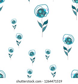 Wondrous Continuous Pattern of Flowers Dark moderate Cyan. Elements are not cropped. Pattern under the mask. Vector. Perfect design for textile, box, posters, cards, web etc.