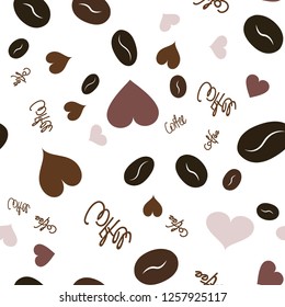 Wondrous Pattern with Heart, text and coffee. Elements are not cropped. Pattern under the mask. Vector. Perfect design for textile, box, posters, cards, web etc.