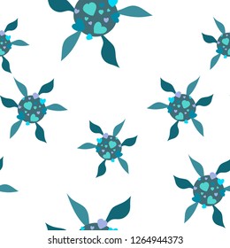 Wondrous Seamless pattern With Flowers Dark moderate Cyan. Elements are not cropped. Pattern under the mask. Seamless Vector. Perfect design for textile, box, posters, cards, web etc.