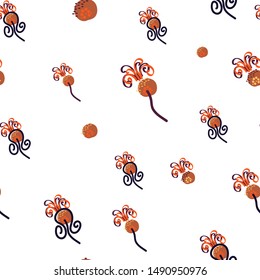 Wondrous Seamless pattern with flowers and dots brown color. Can be used for printing on packaging, bags, cups, laptop, box, etc. Pattern under the mask. Vector.