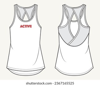 Wonen's active wear, fashion flat sketch template,tank.
