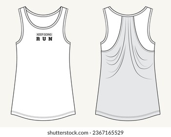 Wonen's active wear, fashion flat sketch template,tank.
