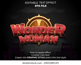 woner woman text effect, font editable, typography, 3d text for medieval fantasy and  rpg games. vector template