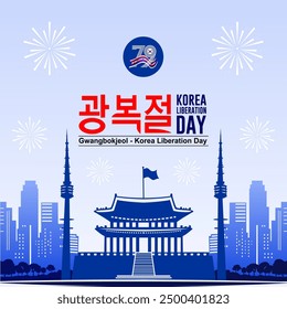 No olvidaré ese día. Anuncio cuadrado del Día de la Liberación Nacional de Corea. Traducción coreana., Feliz día de Gwangbokjeol es el día de la independencia de Corea del Sur. Ilustración vectorial