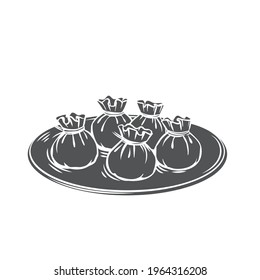 Wonton chinese cuisine glyph monochrome icon. Asian food engraved vector illustration.