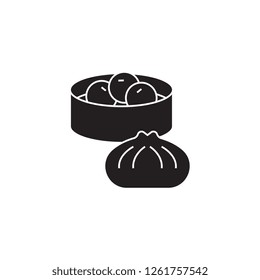 Wonton, dumplings black vector concept icon. Wonton, dumplings flat illustration, sign