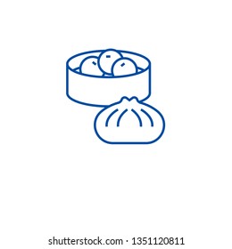 Wonton, dumplings line icon concept. Wonton, dumplings flat  vector symbol, sign, outline illustration.